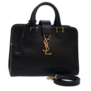 SAINT LAURENT Baby Cabas Bag Leather 2way Black Gold MAL568853Y Auth yk14669A